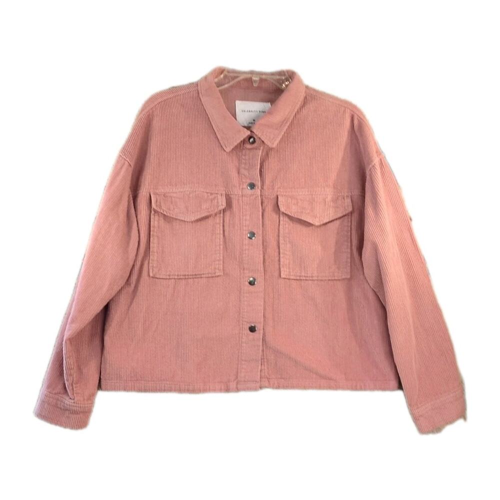 Celebrity Pink Jacket Women's Medium Corduroy Pink Snap Up Oversized Cropped